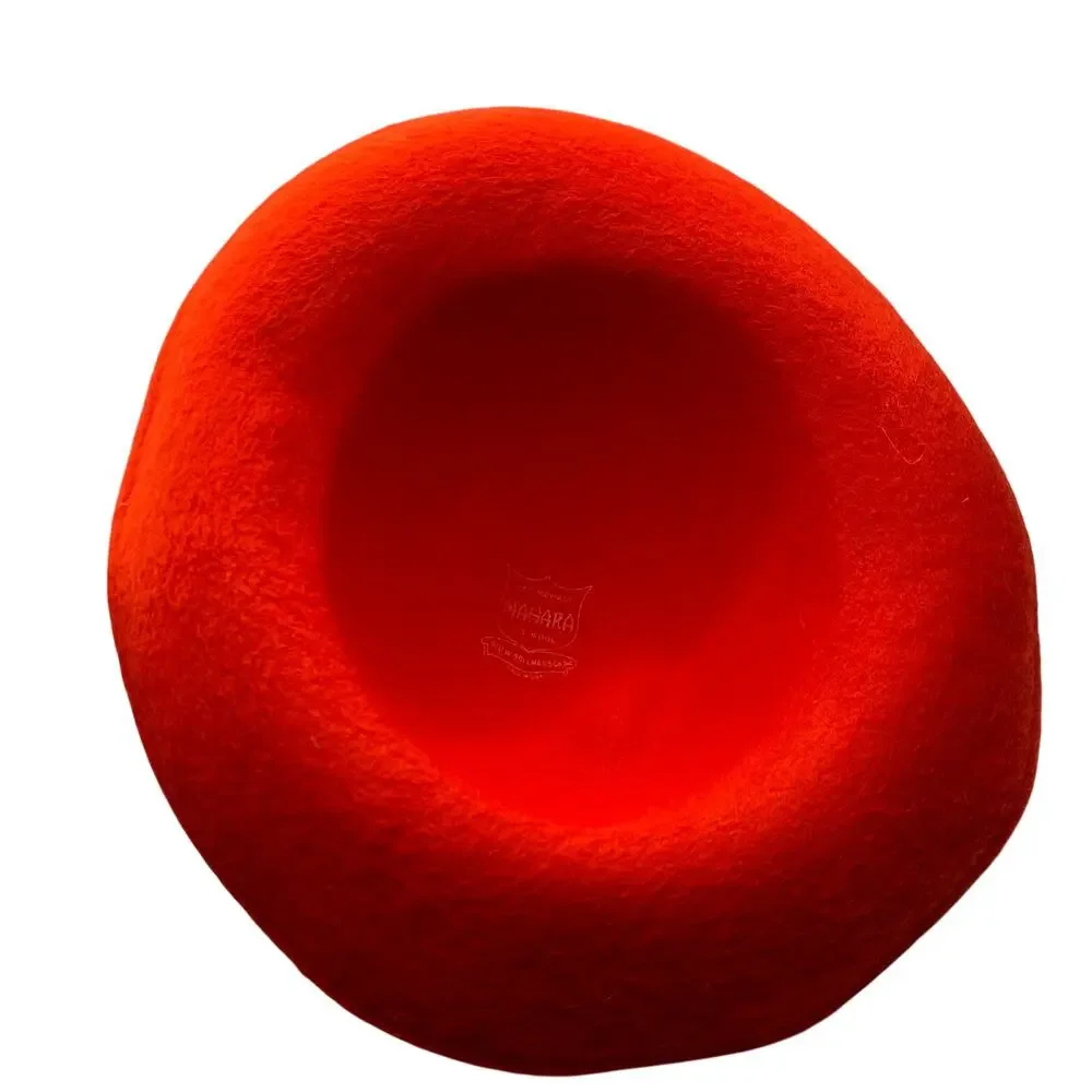Vintage Mahara Mohair Wool Hat Red Orange Geo W Bollman Mod Fuzzy Felt USA
